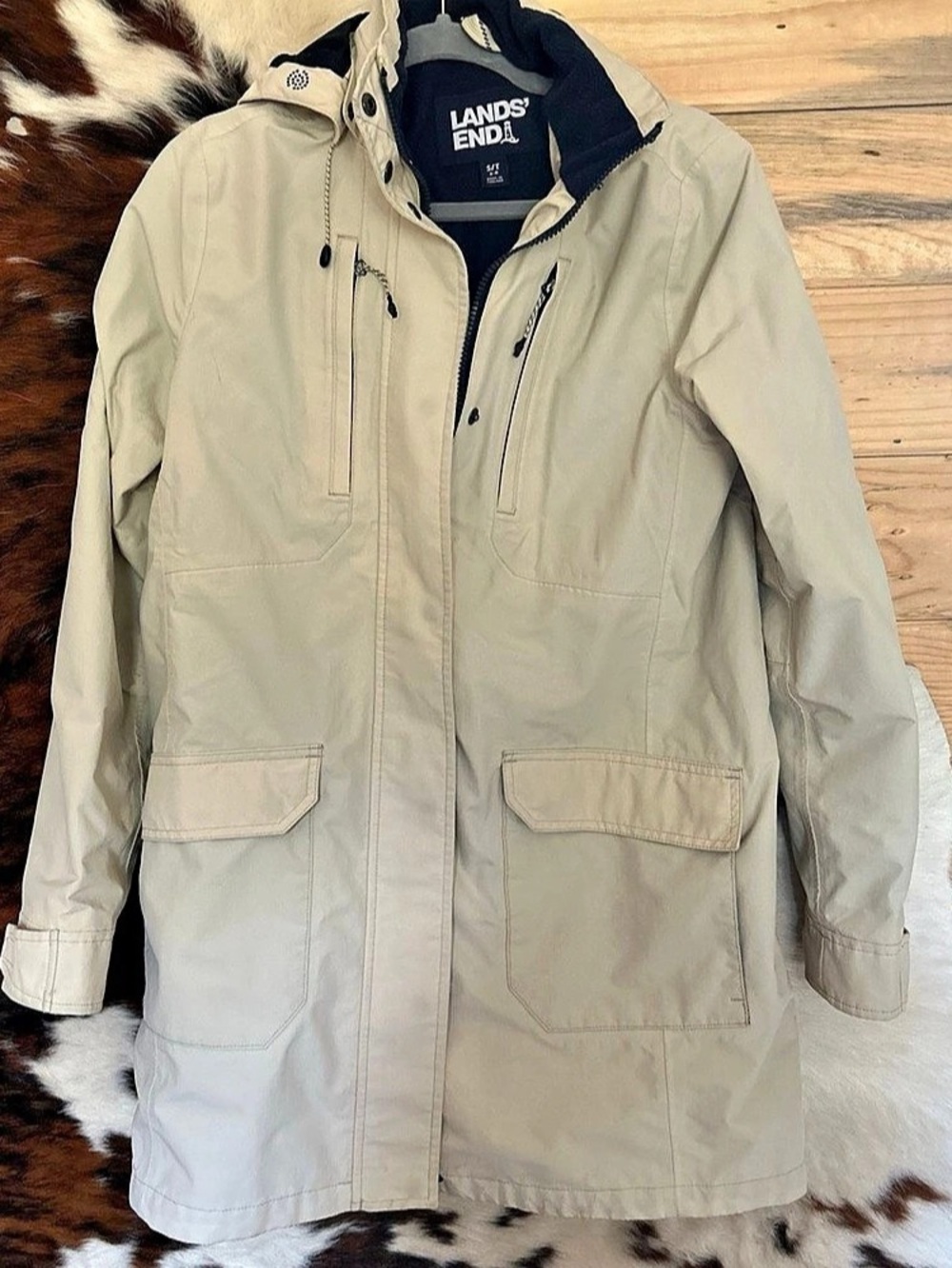 Lands' End Squall Waterproof Hooded Jacket Beige Size Small/Tall